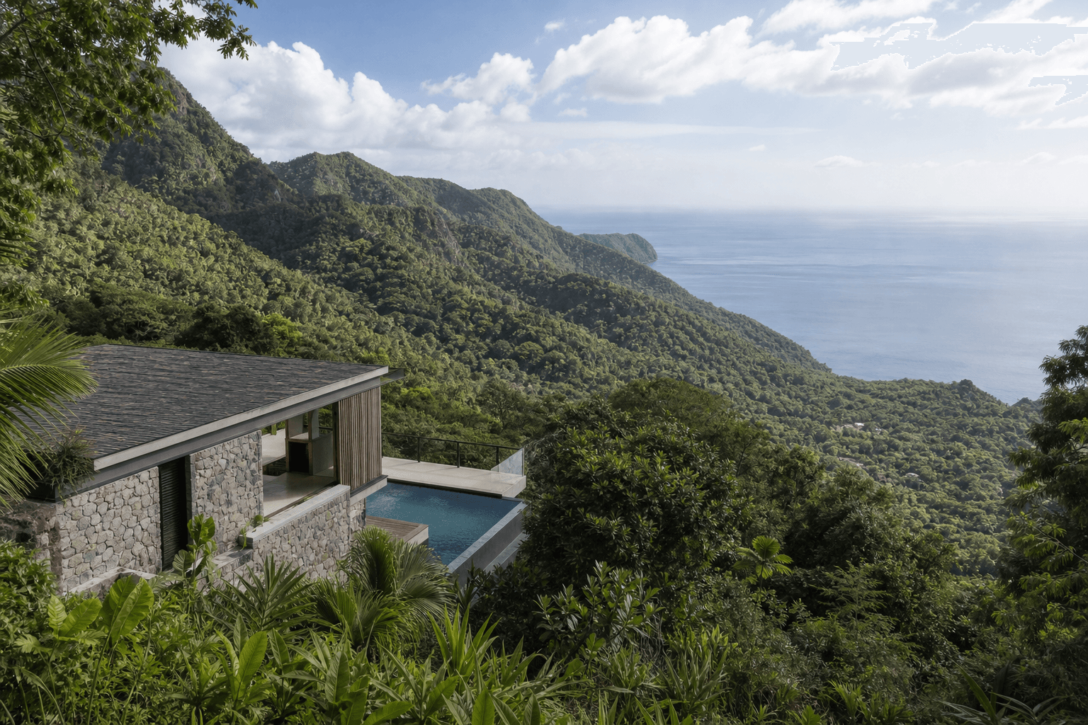 Illustrative Caribbean coastal scene